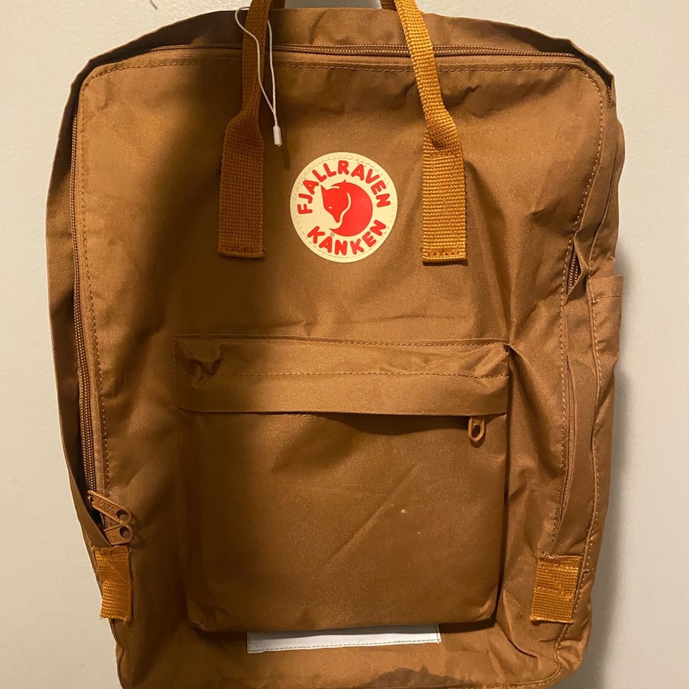 Brown College sized Fjallraven Kanken Backpack